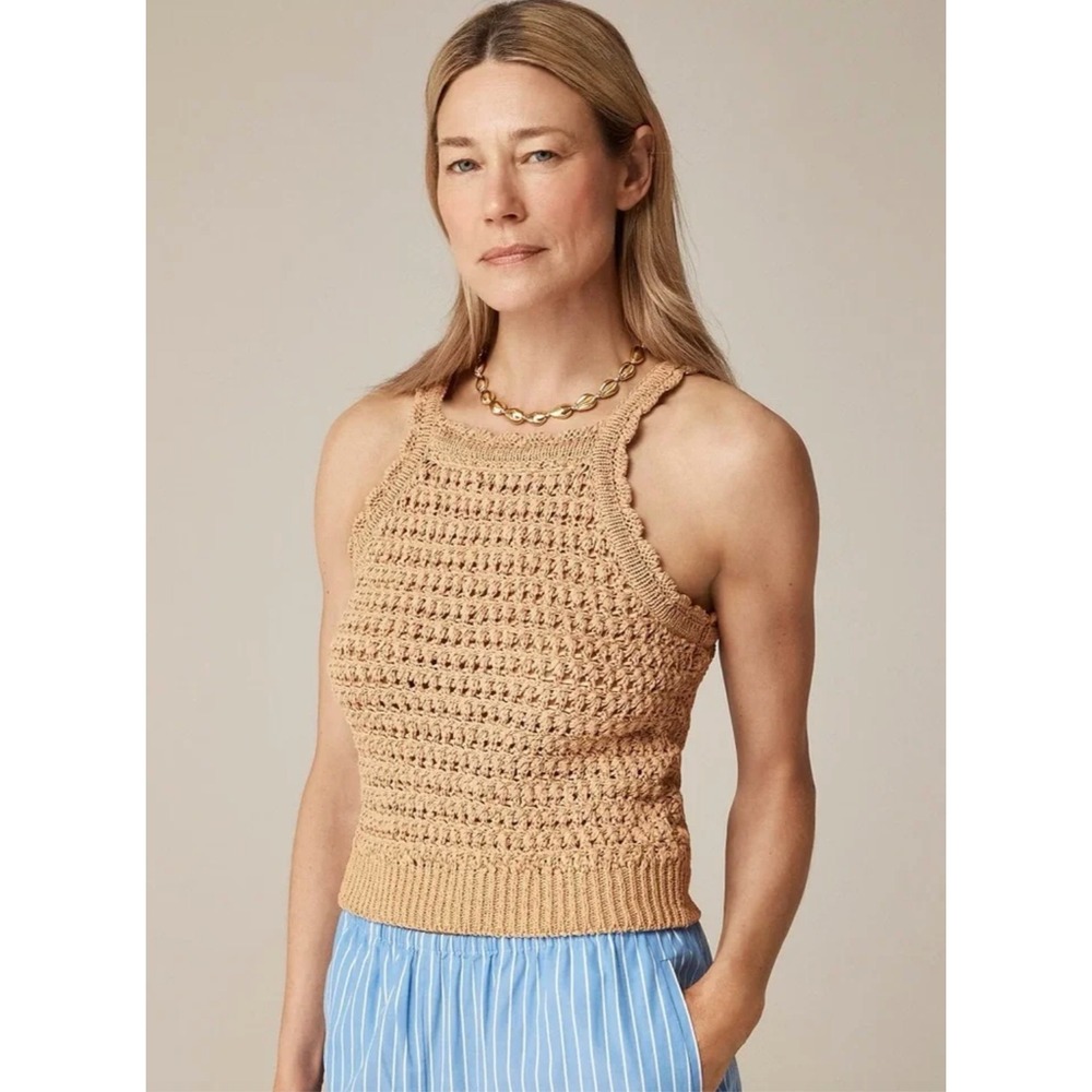J.Crew | NWOT Montauk Crochet Tank Top Tan Open Knit | Sz S